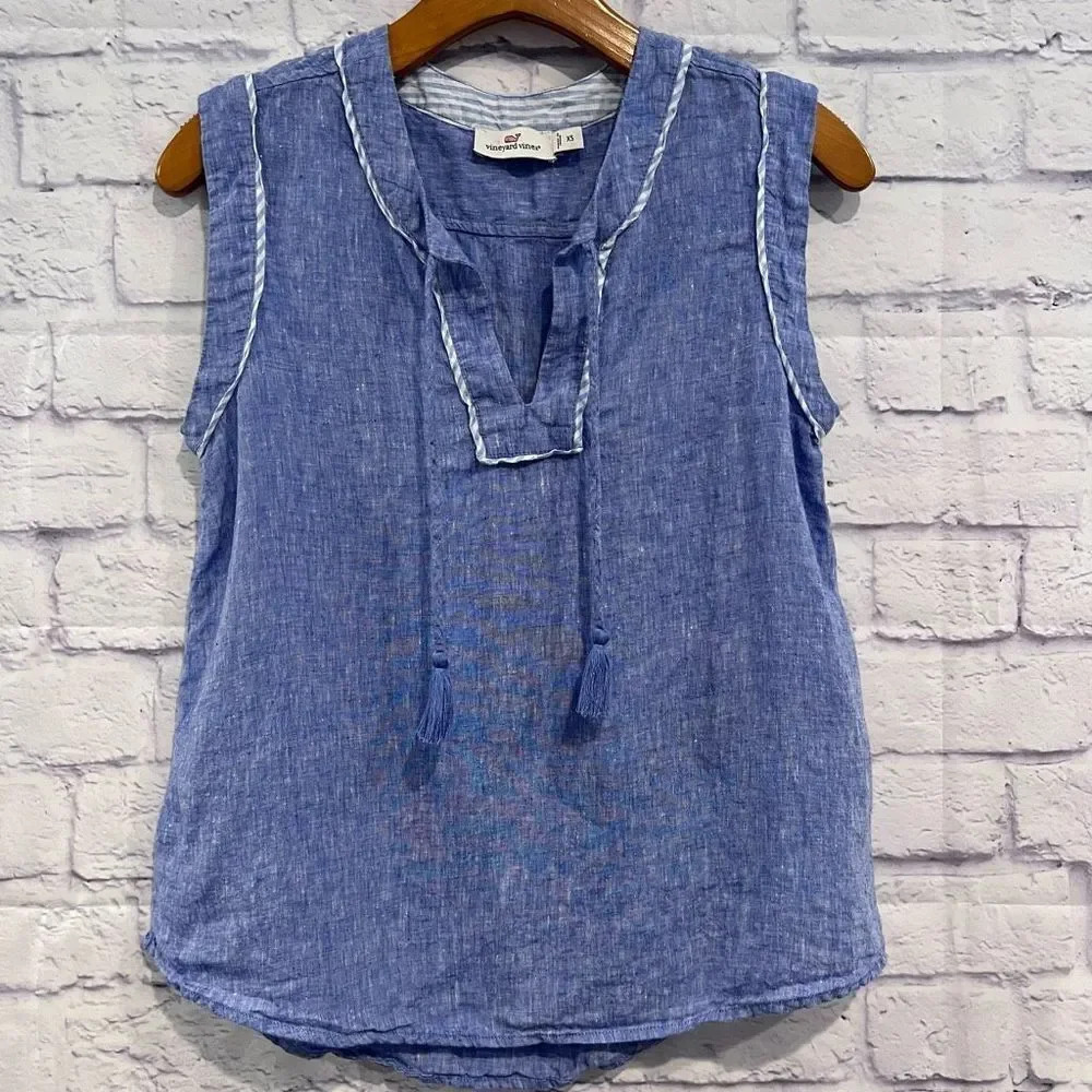 Vineyard Vines Blue‎ Sleeveless Blouse Pullover V Neck Casual Top Size XS
